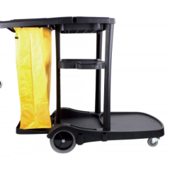 JANITOR CART - BLACK DELUXE CART C/W LID & YELLOW VINYL 