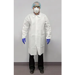 LAB COAT - 25G WHITE MEDIUM POLY W/SNAP CLOSURES & ELASTIC 
