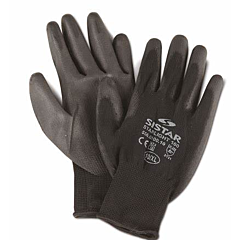 GLOVES - POLYURETHANE BLACK PALM COATED, GREY NYLON LINER 