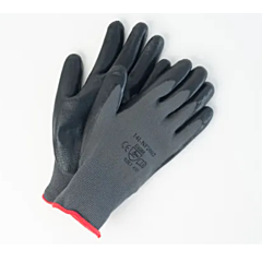 GLOVES - BLACK FOAM NITRILE  W/GREY LINER & YELLOW CUFF 
