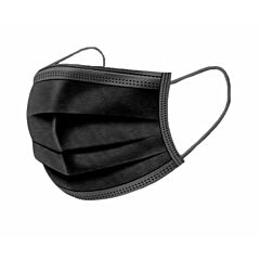 FACE MASK - 3 PLY PLEATED DISPOSBALE EAR LOOP BLACK 